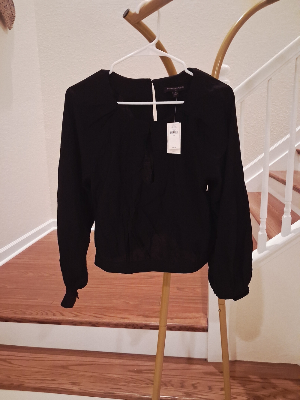 Banana Republic Black Long-Sleeve Keyhole Blouse